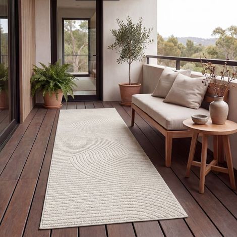 Paco Home Tappeto Cucina Da Esterno Salotto Moderno Balcone Scandinavo Boho Monocolore 80x150 cm, Crema 2