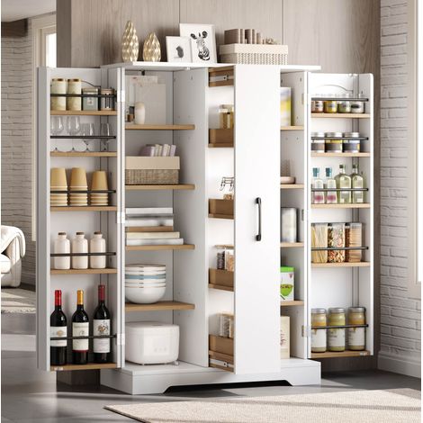 Armoire de cuisine avec range-épices, 4 tiroirs verticaux, 120 x 78 x 35 cm, MDF blanc (1/5)