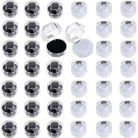 Set of 40 clear plastic storage boxes with foam inserts for earrings, white + black (1/5)