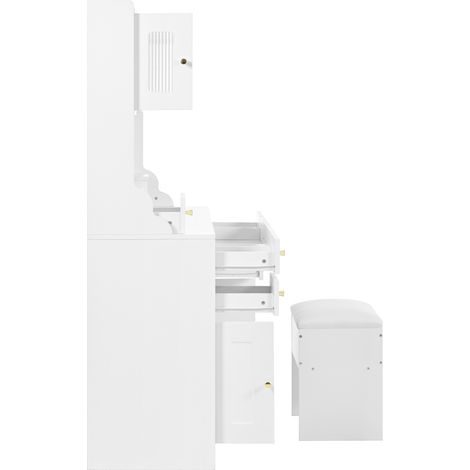 Toeletta con specchio, LED regolabili e prese, 6 cassetti e 4 ante, bianca 105 x 152 x 40 cm (1/5)