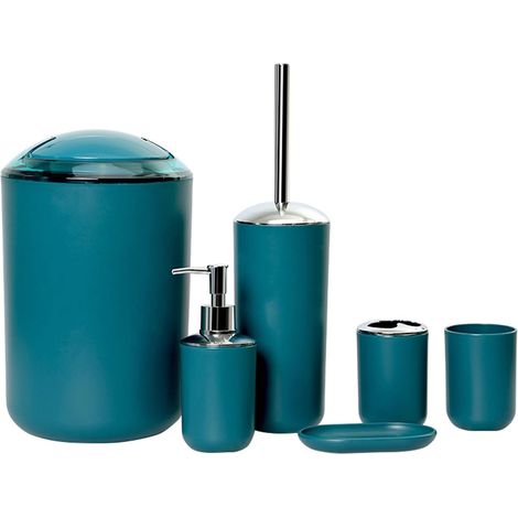 Ensemble salle de bain 6 pièces design moderne : lotion, brosse WC, poubelle, tasse, porte-savon – Vert foncé