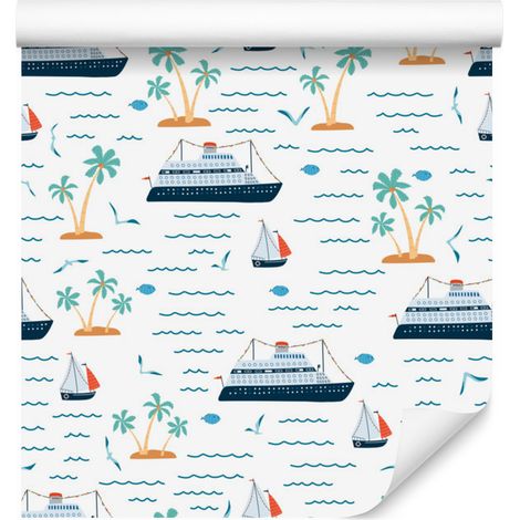 Papel pintado con motivos de barcos para salón y dormitorio, 50x1000 cm. (1/5)