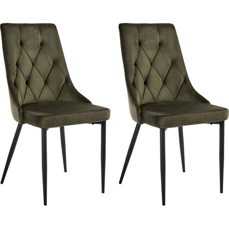 Set of 2 Dining Chairs AVENIR Velvet Olive Green (1/5)