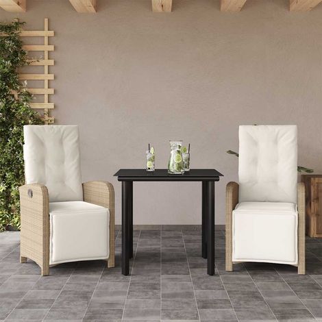 Ensemble bistrot 3 pièces avec 2 fauteuils inclinables en résine tressée beige - PANGIVO (1/5)