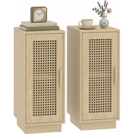 Table de chevet - HOMCOM - lot de 2, étagère réglable, style bohème - bois, résine tressée - 25 x 30 x 60 cm - naturel