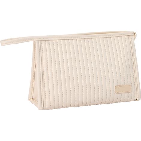 Trousse de maquillage Candy Color, grande capacité, cuir PU portable, pochette de voyage avec filet, beige (1/5)