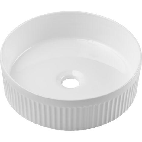 Vasque à poser en céramique à rainures "Beyond" - Blanc brillant - D 36 cm - Livraison gratuite