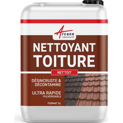Arcane Industries – Nettoyant toiture algues et lichens ultra rapide – Action immédiate – Pulvérisable – Pour tuiles, ardoises, fibres-ciment – 5 L