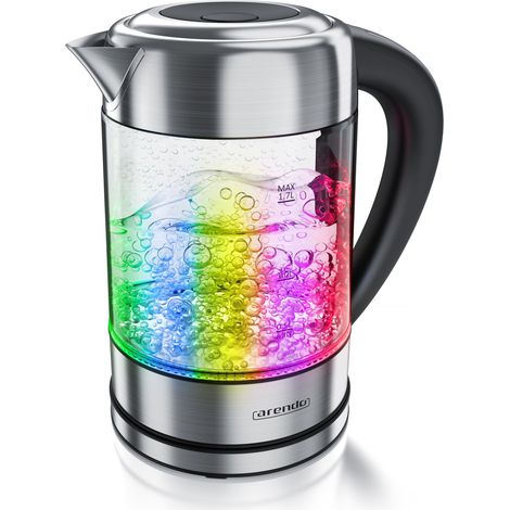 Arendo Wasserkocher 1,7 l, 2200 W, Edelstahl mit Glaskörper, Temperaturwahl 40°C - 100°C, Aufkochfunktion (1/5)