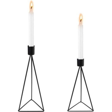 2 Pièces Candélabres en Noir Fer Géométrique, Bougeoir Décoratif de Table, Bougeoirs Modernes Géométrique, pour la Décoration de Table de Mariage à la Maison-Fei Yu (1/4)