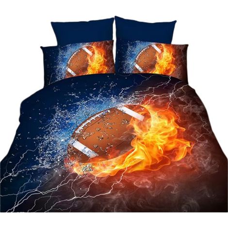 Parure de lit 3D Sports, motif flammes football, basketball, rugby, housse de couette 140 x 200 cm (1/5)