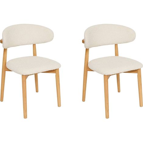 Lot de 2 Chaises en Tissu Bouclette "Sari" 78cm Blanc & Naturel (1/5)