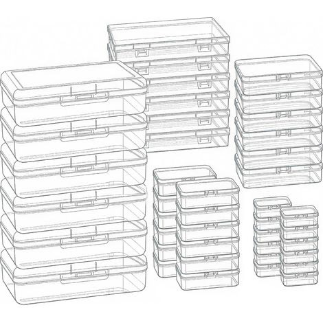 Lot de 42 mini boîtes de rangement rectangulaires vides en plastique transparent avec couvercles à charnière pour petits articles et autres projets d'artisanat (1/5)