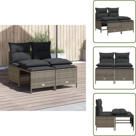 The Living Store Set Divani da Giardino 4 pz con Cuscini in Polyrattan Grigio - Cuscino da giardino