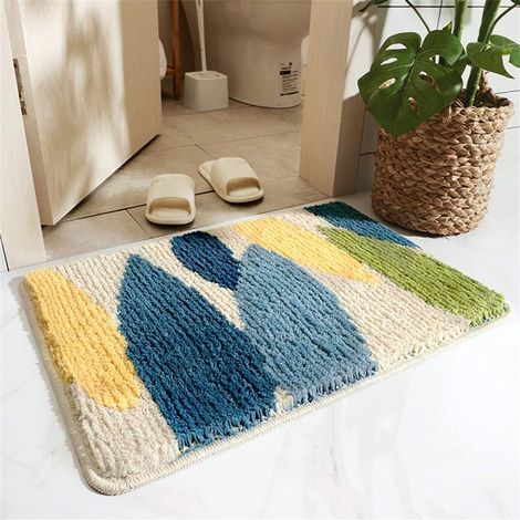 Tappetino da bagno - Tappeto per il bagno - Previene i pavimenti bagnati - Morbido e assorbente - 40x60 cm - Motivo a foglie (1/5)