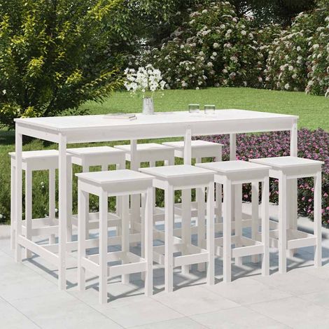 Mesa y taburetes altos jardín 9 pzas madera maciza pino