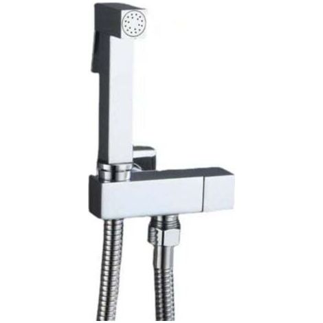 BARKBUSTERSEnsemble complet de douchette de toilette en laiton, argent, vanne d'angle en cuivre + pistolet en zinc + tuyau de douche 1,5 m