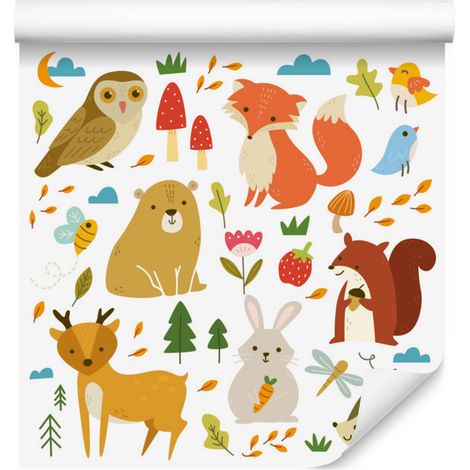 Papel pintado de animales del bosque para salón y dormitorio, 50x1000 cm. (1/5)