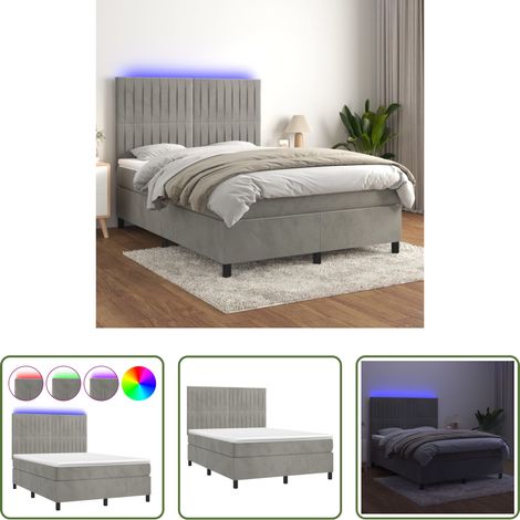 Sommier tapissier - Sommier à lattes de lit avec matelas LED Gris clair 140x200 cm (1/5)