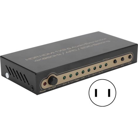 Répartiteur audio HDMI 1 entrée 2 sorties HDR 100-240V, support fibre optique et signal analogique (prise US) (1/5)