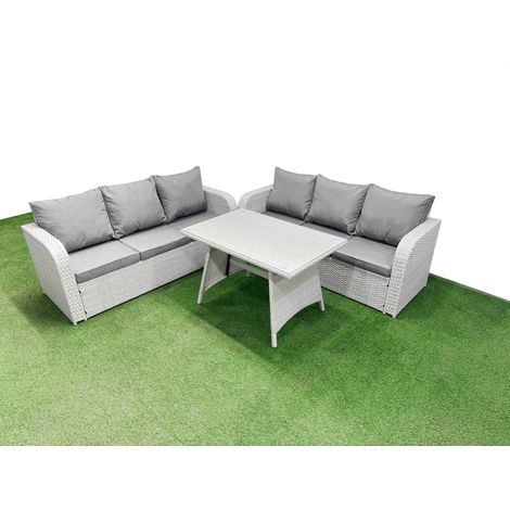 Fimous Patio Dining Table & Chairs Set Rattan High Back Lounge Sofa Set with 3 Seater Sofa Light Grey (1/4)