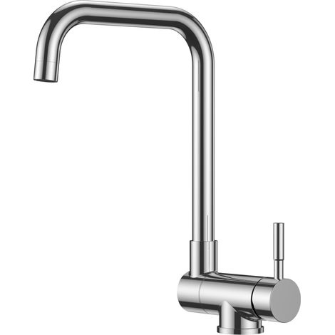 Robinet Cuisine, Mitigeur Cuisine avec Fonction Pivotante à 360° et Pliable, Design en Forme de L Acier Inoxydable,Poignée Unique pour l'Eau Chaude et Froide Robinet Evier, Chrome Poli (1/5)