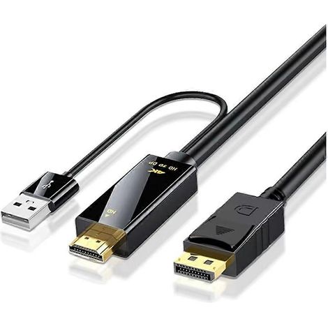 Câble adaptateur compatible HDMI 4K vers DisplayPort (DP), adaptateur DP mâle vers femelle pour téléviseurs HD, convient aux moniteurs d'ordinateur portable (mâle). (1/5)