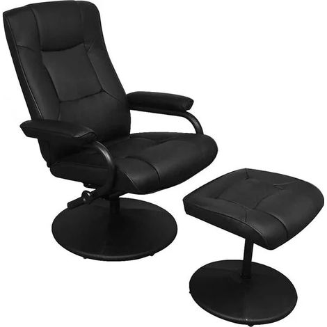 Chaise TV ergonomique avec repose-pieds intégré – Fauteuil relax en cuir synthétique noir, design moderne pour salon (1/5)