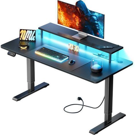 Bureau assis-debout électrique - ECOFURNIX LED - 120x60 cm - Prise USB intégrée - Hauteur réglable