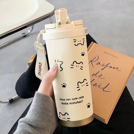 Gourde pour chat grande capacité avec paille, bouteille d'eau magique pour animaux, gobelet de voyage pour sport et école (1/2)