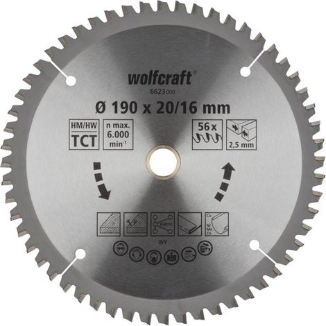 wolfcraft 1 Kreissägeblatt HM 56 Z. ø190x20/16 mm - 6623000