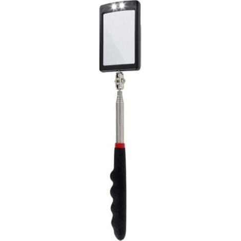 Miroir télescopique à LED ultra fin - Batterie incluse - Très clair - Extensible jusqu'à 88 cm - Double rotule - Poignée antidérapante