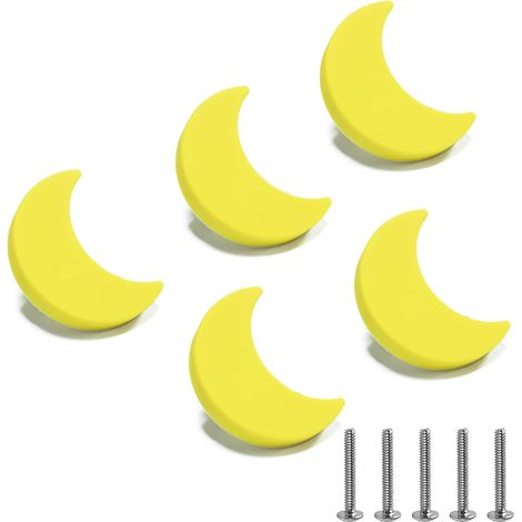 Lot de 5 poignées de porte, tiroirs, placards, armoires, penderies et meubles de chambre Decvamix, motif lune jaune, en silicone souple et mignon, av