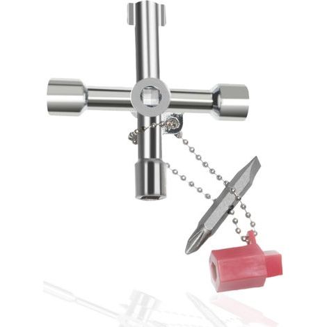 Clé multifonction 4 voies universelle à 4 voies en alliage de zinc pour armoire ouverte (argenté) (1/5)