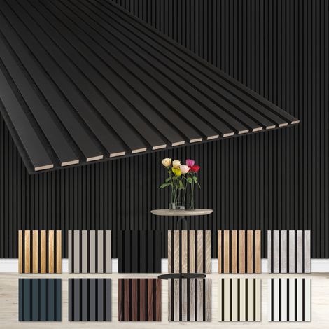 HEXIM Lamellen Akustikpaneele 1,67 m² flexible Wandpaneele 278x60cm MDF Wandverkleidung schalldämmend: Black Edition - AP12, 1 Paneel - 1.67m²