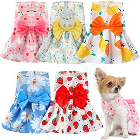 Robe princesse chien/chat, motif floral avec nœud, été (XS, 5 styles) (1/5)