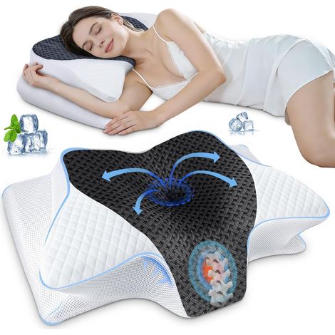 Ergonomisches Nackenstützkissen aus Memory-Schaum, doppelte Höhe 60 x 35,5 x 13/10 cm, 2-in-1-Kissen für Seiten-, Rücken- und Bauchschläfer, abnehmbarer und waschbarer Bezug, Grau (1/5)