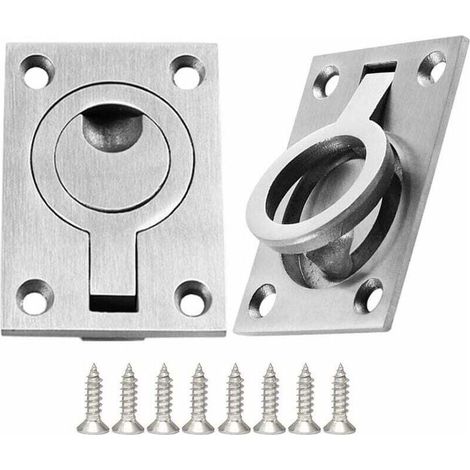 Poignée de Tiroir 2 Pièces Casier Cabinet Poignée Poignées en Acier Inoxydable Bateaux Poignée Marine Trappe Encastrée pour Bateau Poignée de Traction Encastrée avec 8 Vis (64 x 46 mm) (1/4)