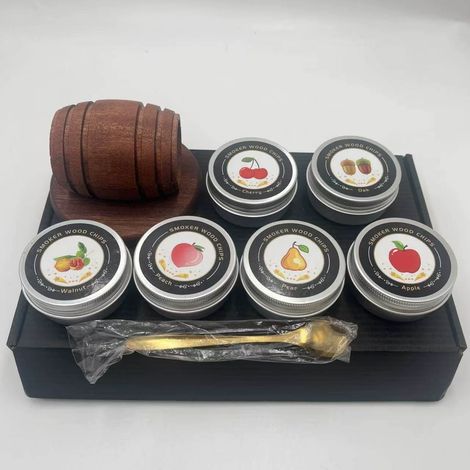 Kit fumoir à cocktails (B) : 6 saveurs, copeaux de bois, couvercle fumoir en bois, infuseur à boissons, accessoires de bar pour cocktails Old Fashioned, bourbon et whisky. Convient pour un bar à domic (1/5)