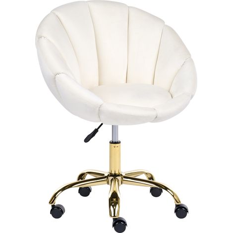 Silla de oficina giratoria elegante altura ajustable de terciopelo blanco crema Annabelle (1/5)