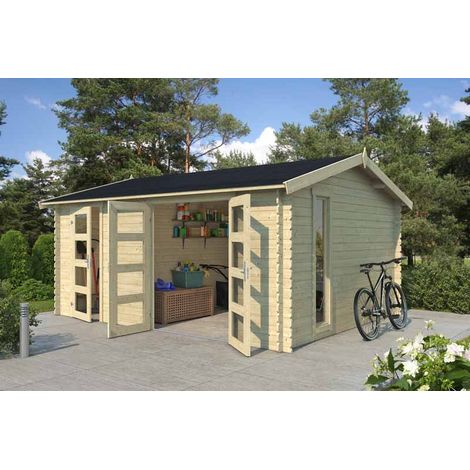 Carroz 2-Log Cabin, Wooden Garden Room, Timber Summerhouse, Home Office - L496 x W403.4 x H250.8 cm