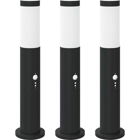 Bornes lumineuses avec détecteurs de mouvement, lot de 3, 50 cm, acier inoxydable, indice de protection IP44. (1/5)