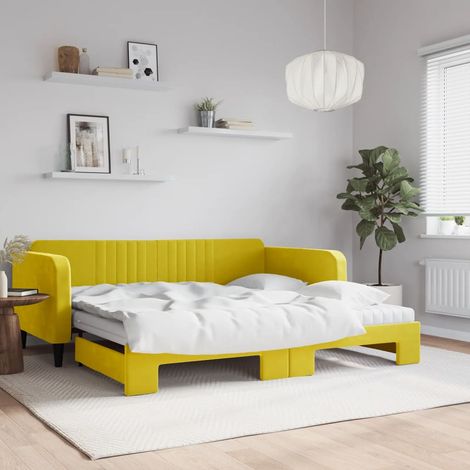 Sofá cama nido con colchón terciopelo amarillo 100x200 cm vidaXL