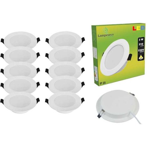 Lampesecoenergie – Lot de 20 spots encastrables LED extra-plats 3W – Blanc neutre 4500K – Angle de diffusion 100° – Installation rapide avec transformateur intégré