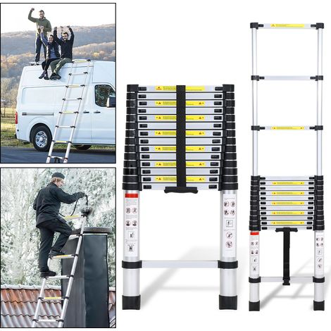 TolleTour Escalera telescópica Pro 4,4 m, aluminio, 150 kg, patas antideslizantes