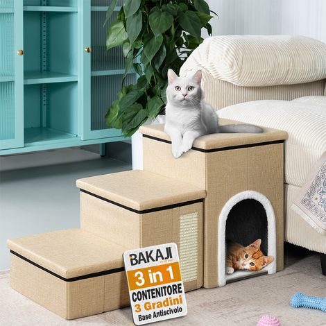 Scala per Animali 3in1 Multifunzione Scaletta Beige Pieghevole Vano Contenitore (1/5)