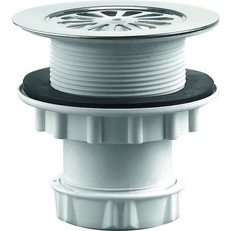 Valentin – Bonde de douche PVC vert Ø 60 mm – Sortie verticale à visser ou coller – Grille inox poli Ø 85 mm – Cloche Ø 40 mm