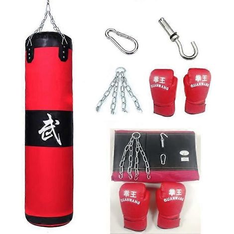 Sac de frappe suspendu non rempli, sac de boxe lourd, sac de kickboxing pour adultes et enfants, ensemble de boxe pour jeunes avec bandages. (1/5)