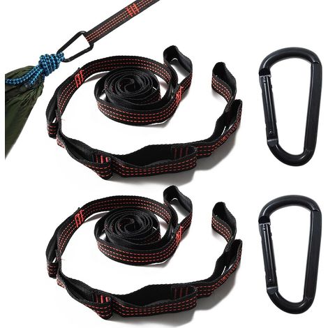 2 Pièces Sangle Hamac, 2 m x 2.5 cm Sangle Balancoire Arbre avec 2 Mousquetons, Fixation Hamac pour Balançoire, Maximale de 300 kg, Fixation Robuste pour Balançoire, Camping, Siège Suspendu (1/5)