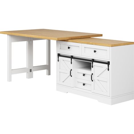 Multifunktionale Kücheninsel in Weiß aus MDF mit ausziehbarem Tisch und Seitenschrank (1/5)
